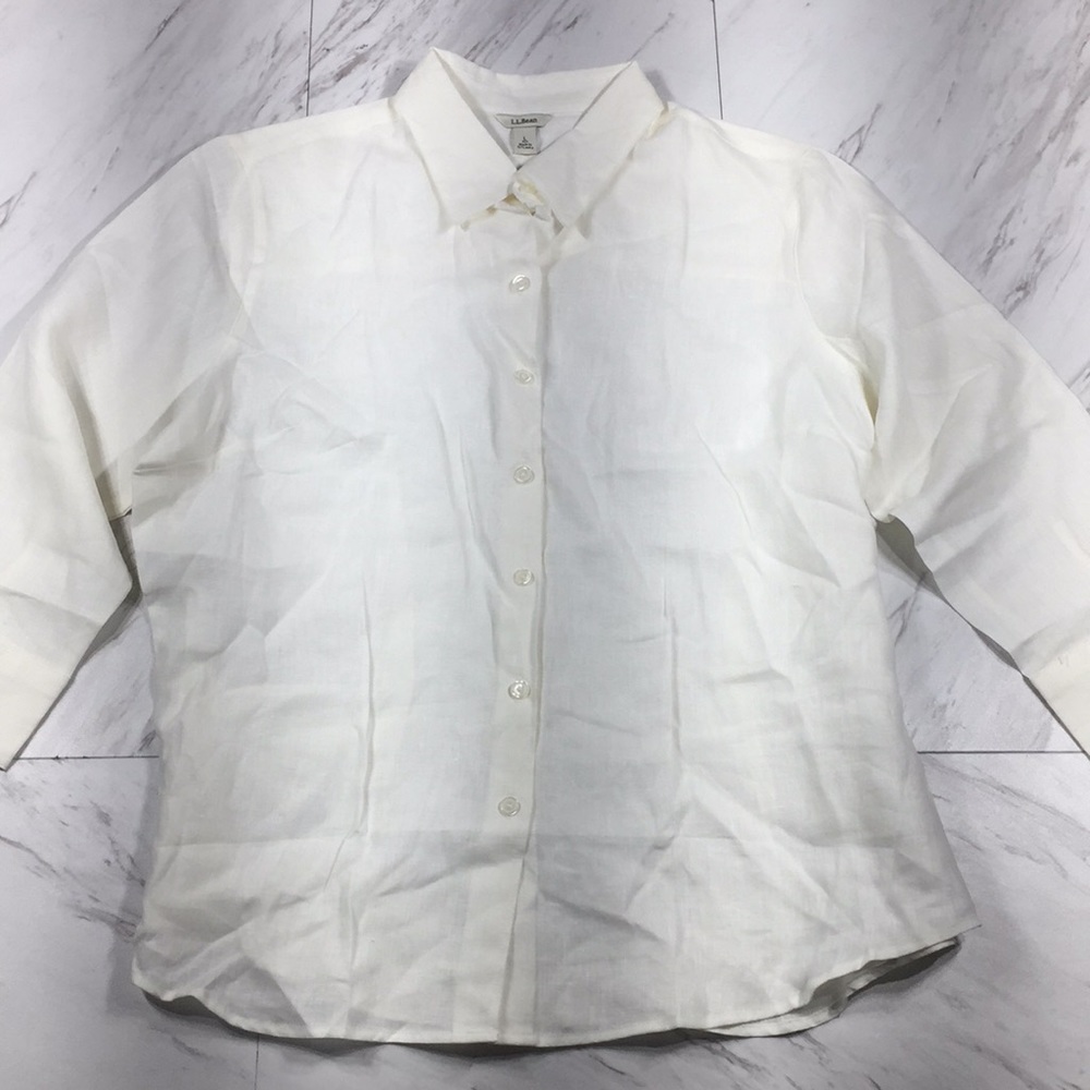 ⭐️ L L.L. BEAN WHITE LINEN BUTTON DOWN SHIRT